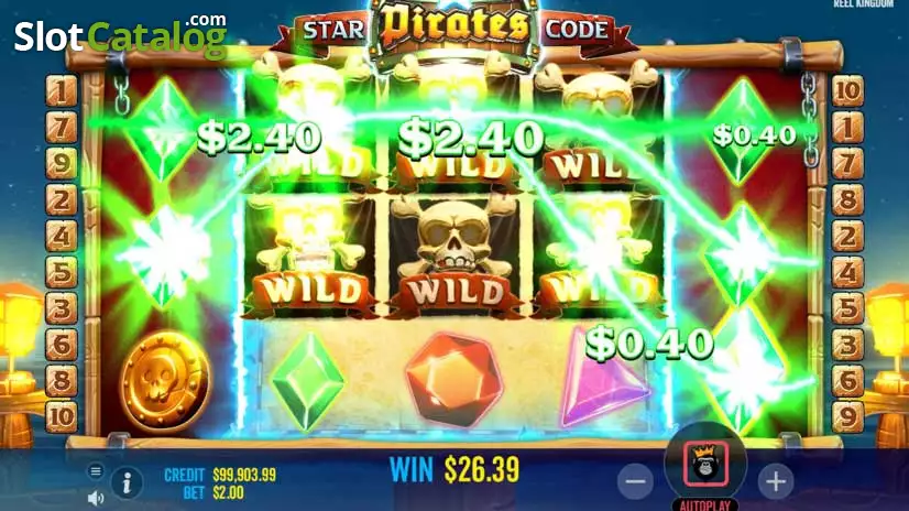 alt Скріншот слоту Star Pirates Code з компасом, вайлдами та піратськими символами